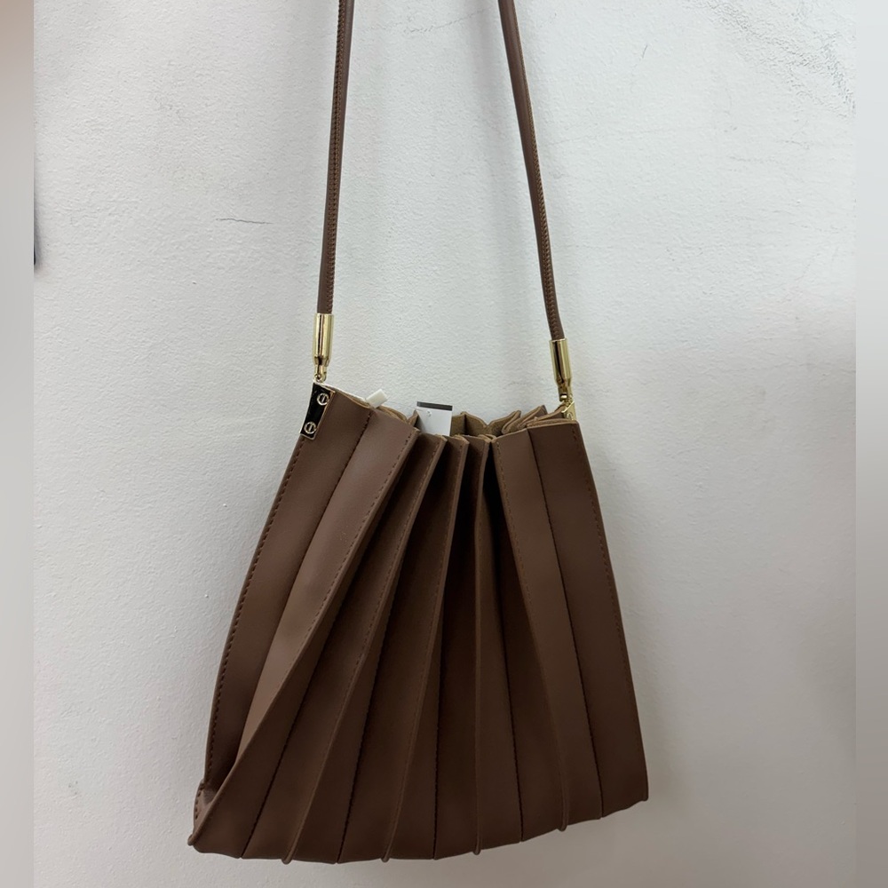 Melie Bianco Elegant Brown Pleated Women's Bag and Pouch